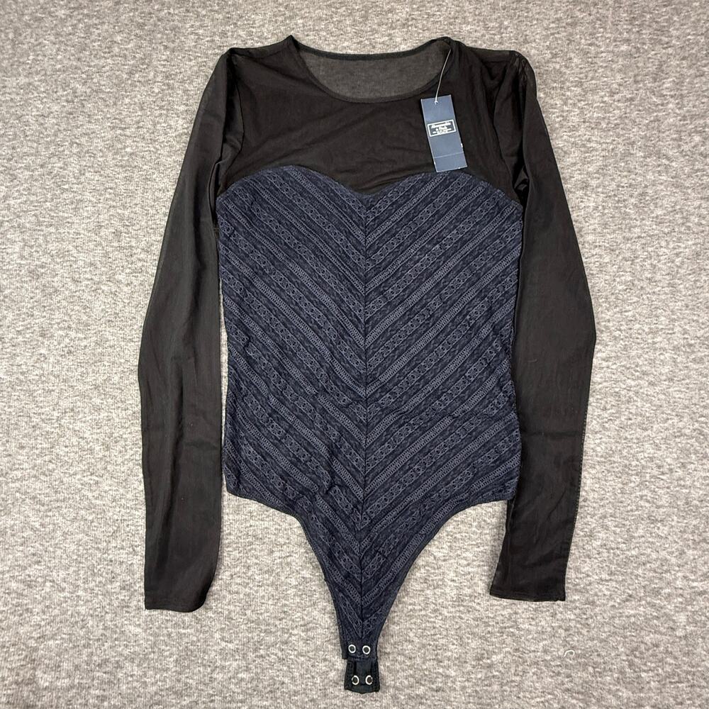 NWT Abercrombie and Fitch Mesh Lace Bodysuit Women’s Small Sweetheart Neck